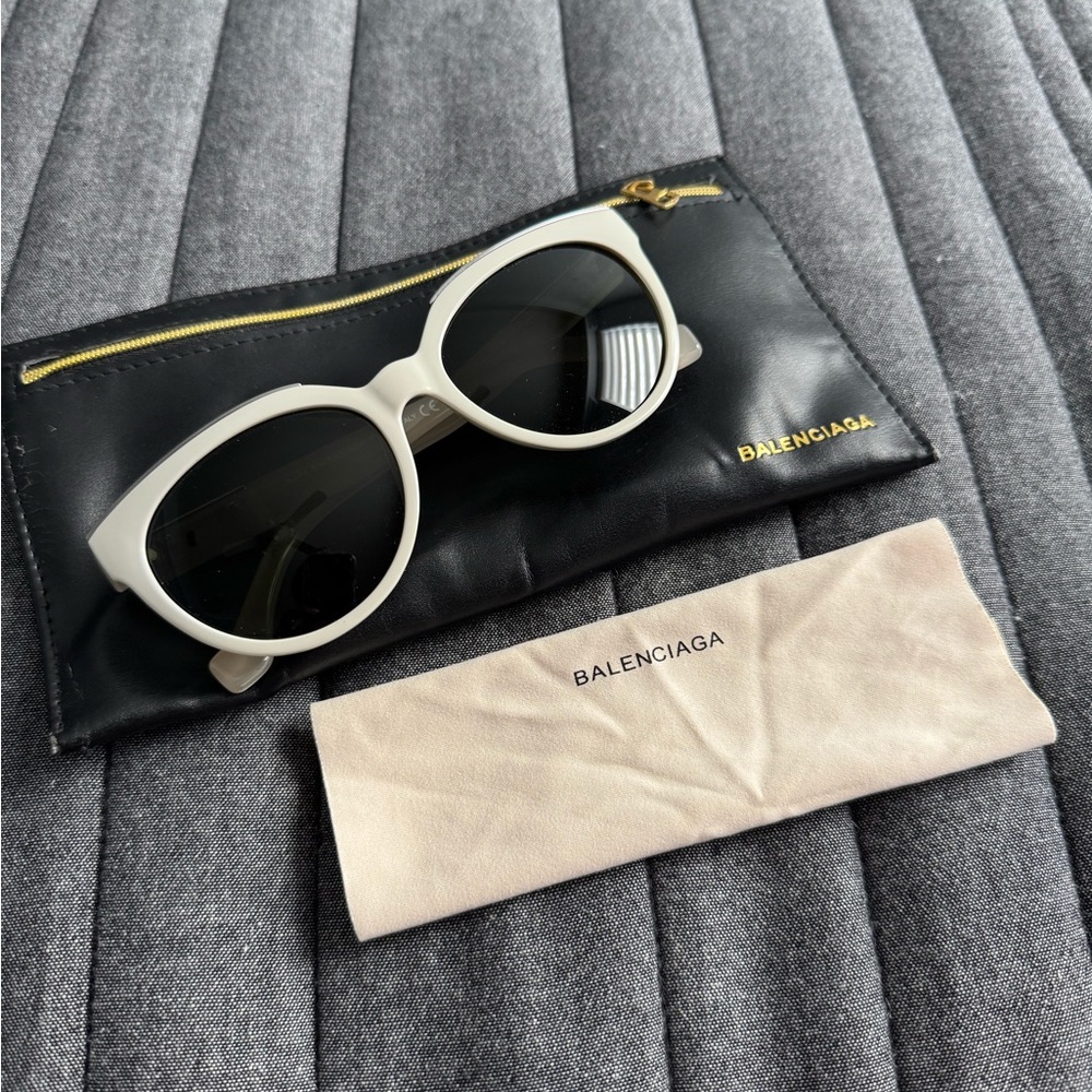 Balenciaga Ivory Sunglasses with Black Case